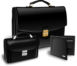 Leather briefcase, handbag and wallet